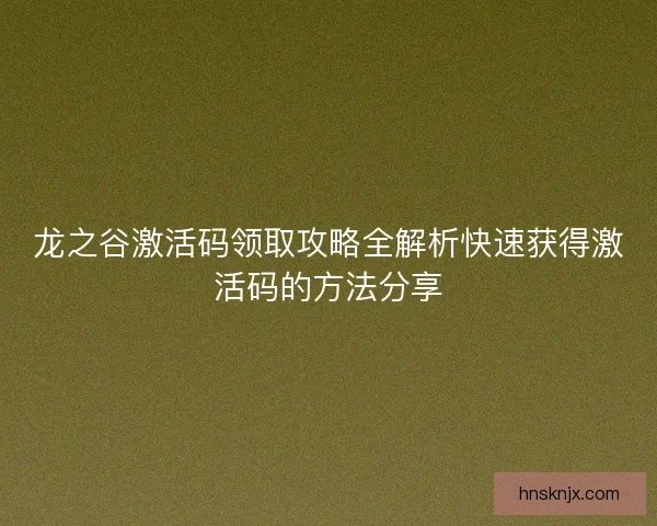 龙之谷激活码领取攻略全解析快速获得激活码的方法分享